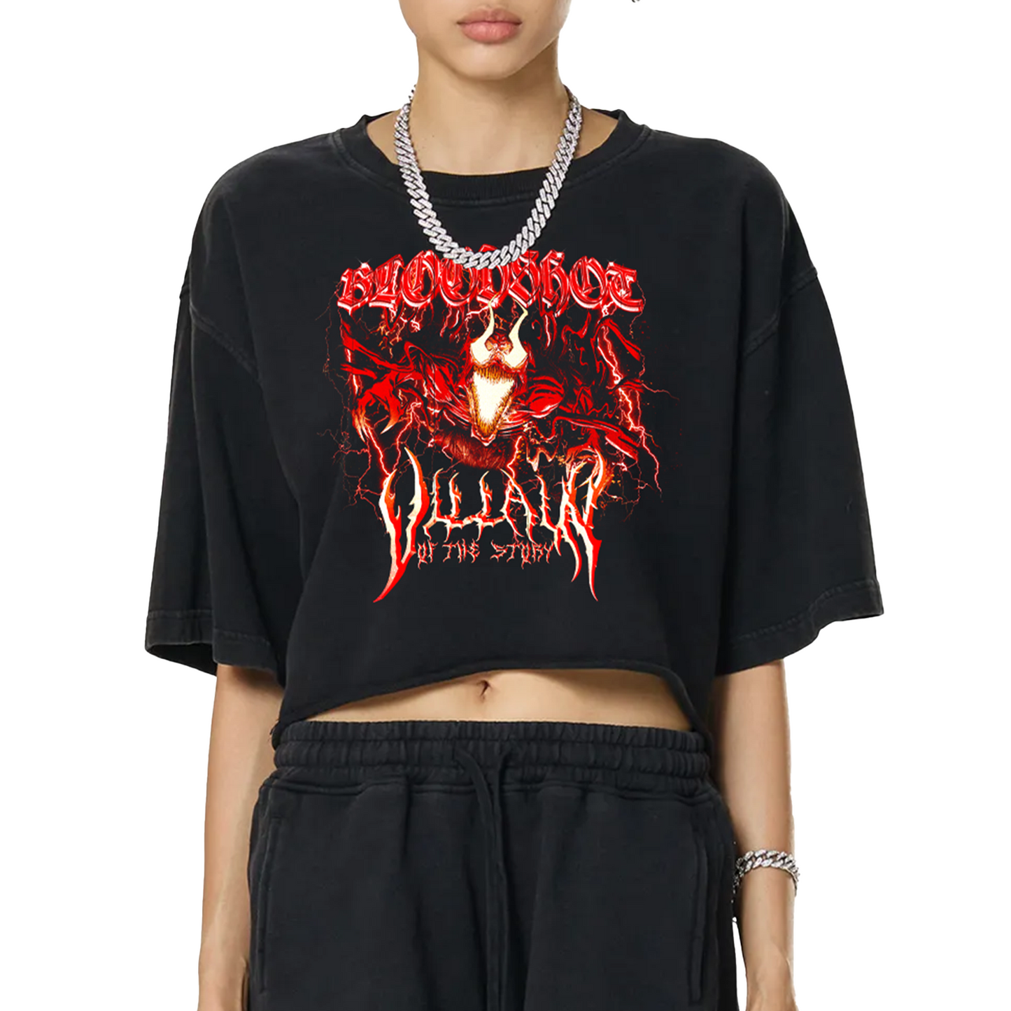 Bloodshot Snow Washed Raw Edge Crop Top